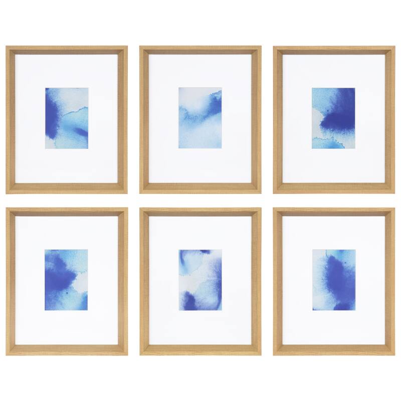 Kate and Laurel Calter 6 Piece Framed Black and White Print Art Set - 6-piece Set - 16 x 13 - Natural/Blue