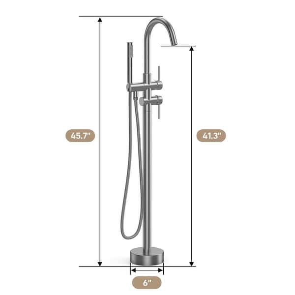 dimension image slide 7 of 8, Freestanding Bathtub Faucet, Floor-Mount Tub Filler Chrome