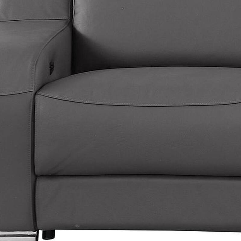 HomeRoots 103" Black Italian Leather Reclining USB Sofa