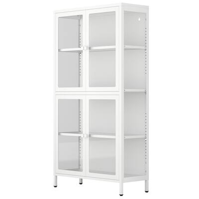 Four Glass Door Storage Cabinet Sideboard with Adjustable Shelves