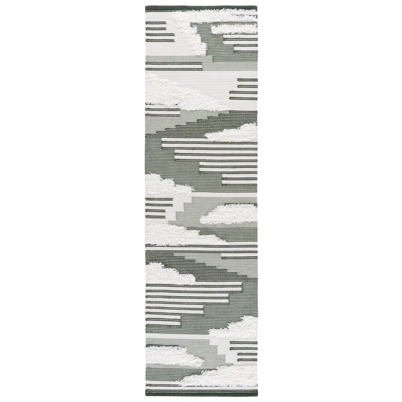 SAFAVIEH Handmade Kenya Jozefa Southwestern Rustic Wool Rug - 2'3" x 8' Runner - Sage/Ivory