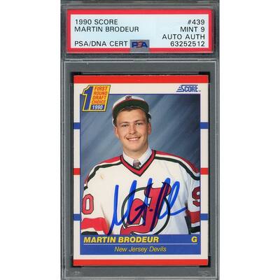 Martin Brodeur 1990 Score Signed Hockey Rookie Card #439 Auto Graded PSA 9 52512 - 8'6" x 11'6"