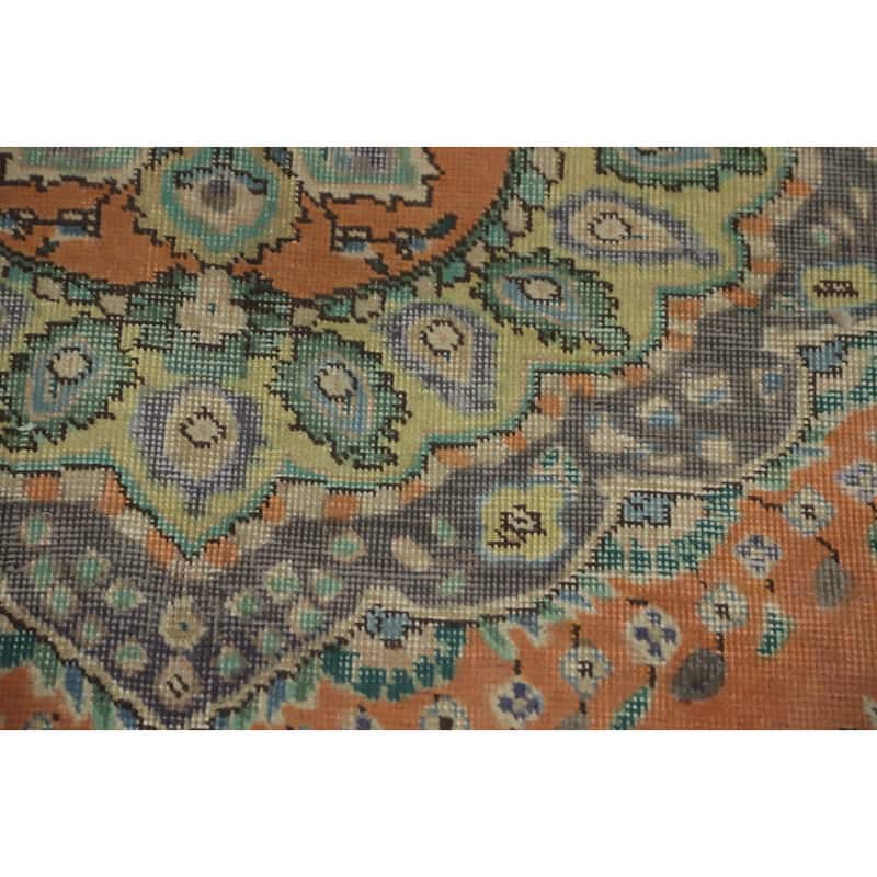Hand Knotted Oriental 100% Wool Carpet Traditional Medallion Oranges & Rust Tabriz Area Rug - 9' 2'' X 6' 3''