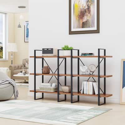 Davee JD Walnut Wood and Metal Display and Steel Etagere Bookcase - 70*12.52*43 inches