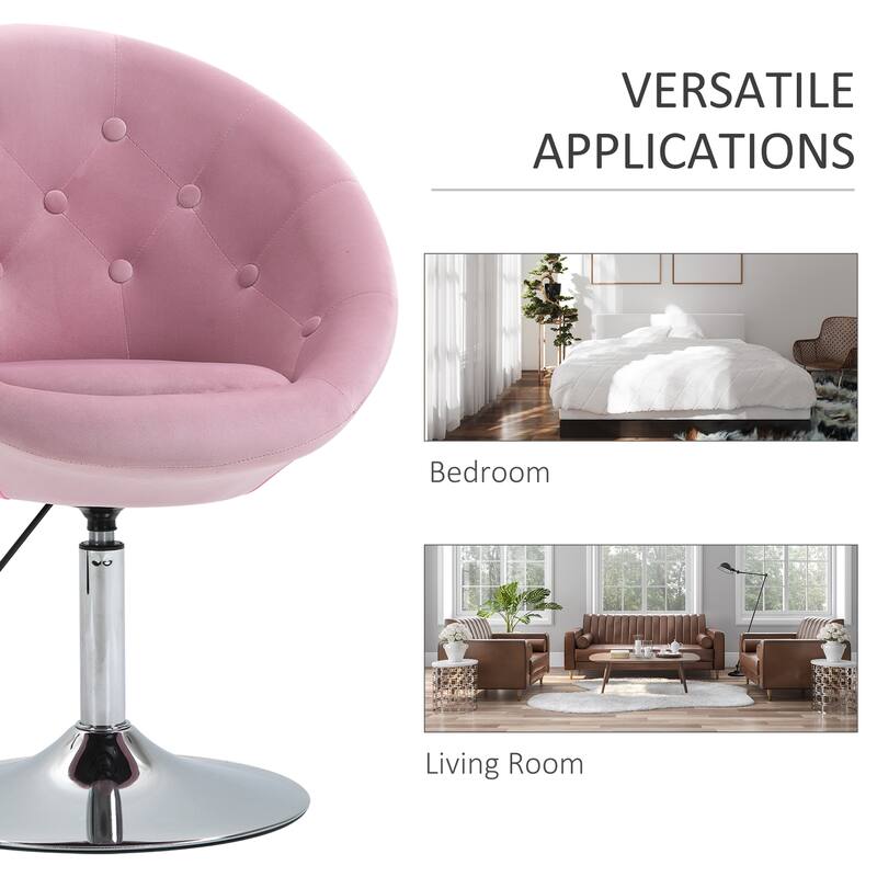 Pink Modern 26" 360° Swivel Adjustable Buttons Tufted Accent Chair with Chrome Frame
