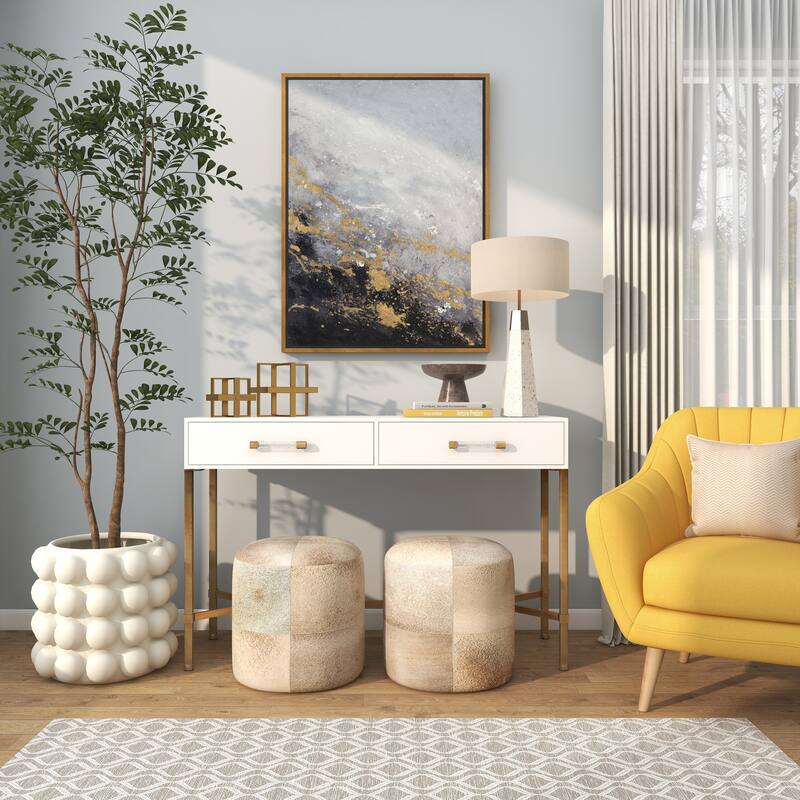 Canvas Leaf Living Room Framed Wall Art with Silver Frame