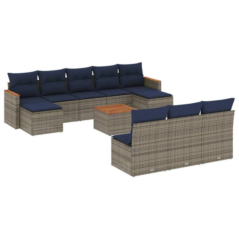 vidaXL 10/11 Piece Patio Sofa Set with Cushions Black/Gray Poly Rattan