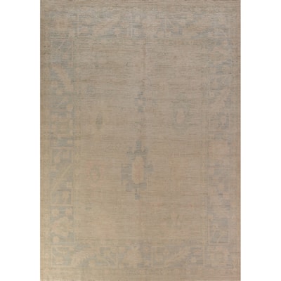 Transitional Oushak Turkish Area Rug Hand-Knotted Wool Carpet - 8'11" x 11'8"