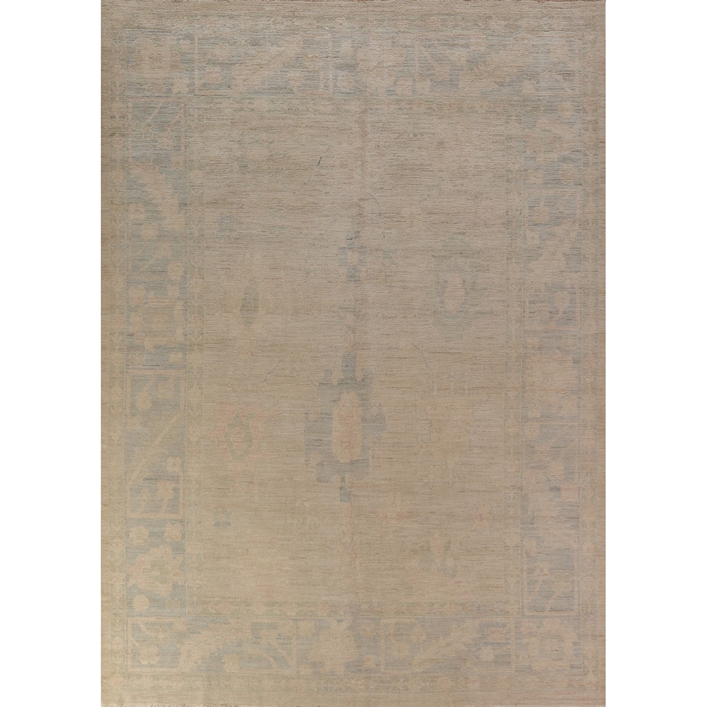 Hand Knotted Oriental 100% Wool Carpet Transitional All-Over Beige & Ivories Oushak Area Rug - 11' 8'' X 8' 11''
