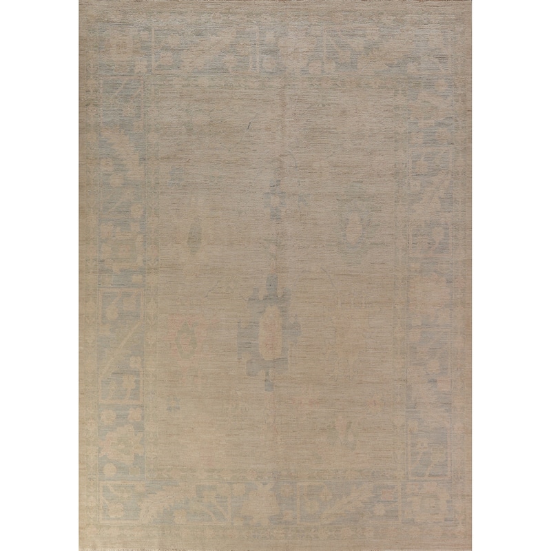 Hand Knotted Oriental 100% Wool Carpet Transitional All-Over Beige & Ivories Oushak Area Rug - 11' 8'' X 8' 11''