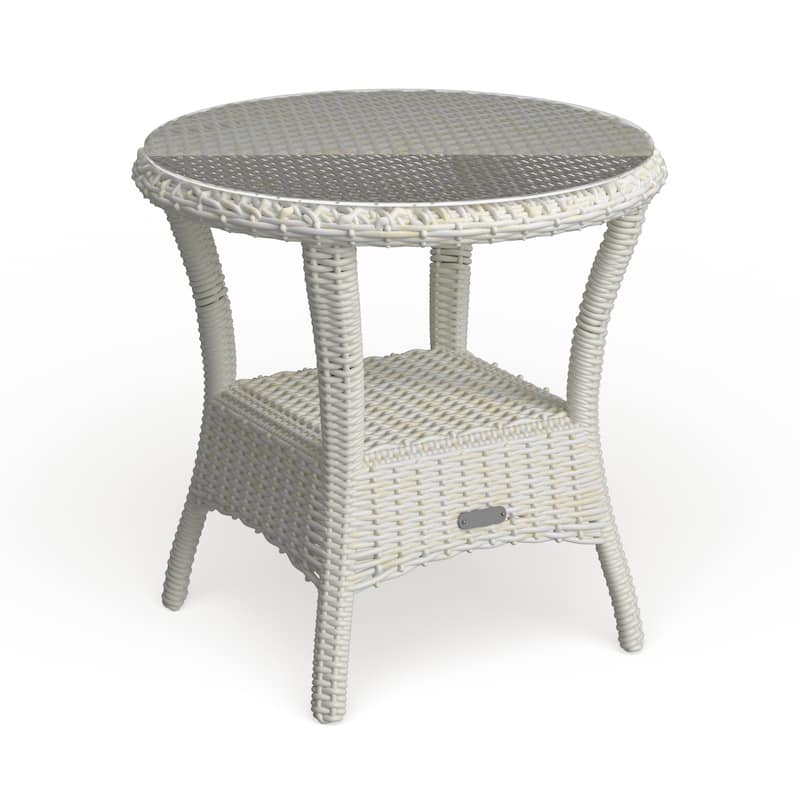 Bayview Outdoor Wicker Side Table with Tempered Glass Top