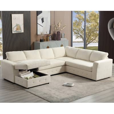 110.75" Chenille U-Shaped Modular Sofa with Storage