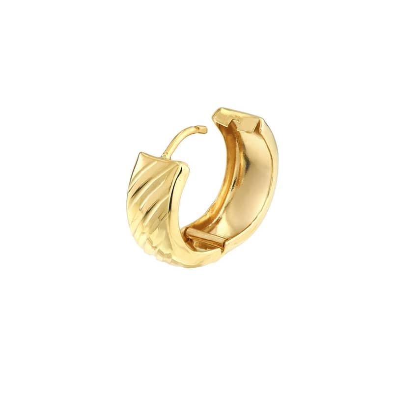 Curata 10k Yellow Gold 14x5mm Diagnol Cut Hinged Hoop Earrings