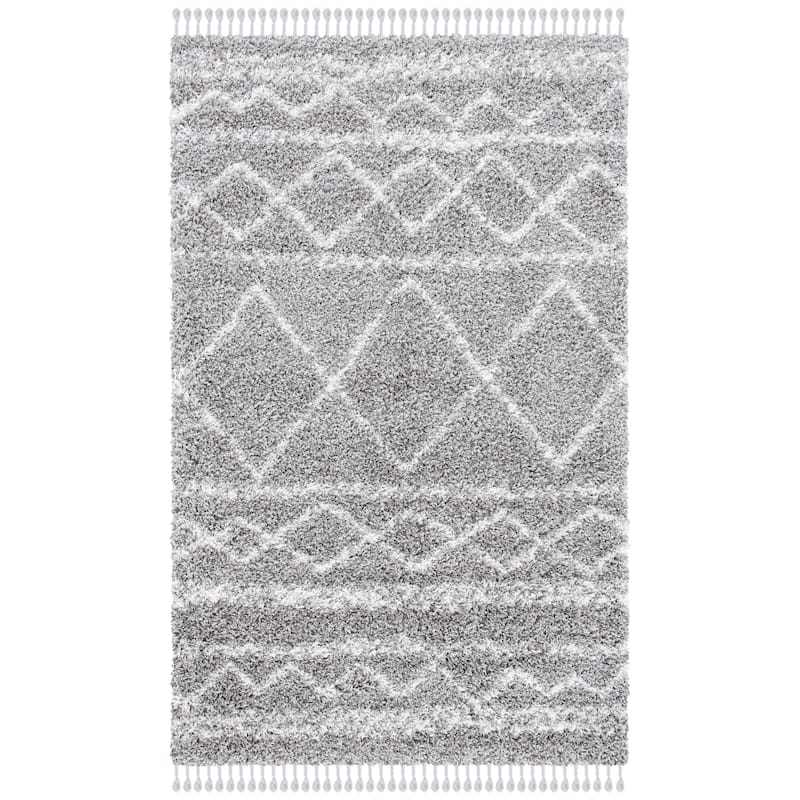 SAFAVIEH Pro Lux Shag Dottie Moroccan Tassel 2.4-inch Thick - 4' x 6' - Grey/Ivory - Runner/Rectangle