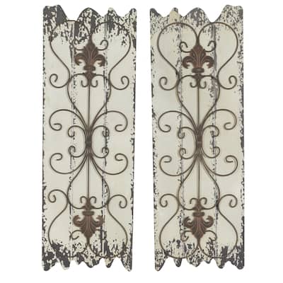 Wooden Scroll Arabesque Home Wall Decor - Set of 2 White - Roche River Decor
