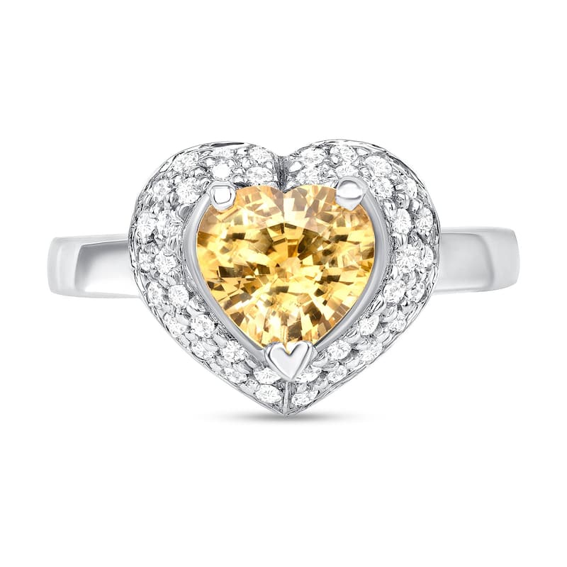 1.42 ct Yellow Sapphire and Diamond Ring in 14k White Gold