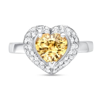 1.42 ct Yellow Sapphire and Diamond Ring in 14k White Gold