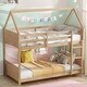 preview thumbnail 1 of 18, Twin Over Twin House Floor Bunk Bed with Headboards, Footboards and Guardrails, Ladder White Oak