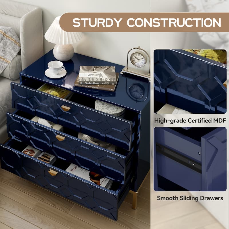 Clihome Modern Wooden Glossy 3-Drawer Storage Chest
