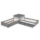 preview thumbnail 9 of 9, Twin Size Table L-shaped Bed with Trundle and Storage Drawers Linked, Pine Wooden Platform Bed with Built-in Desk, Gray