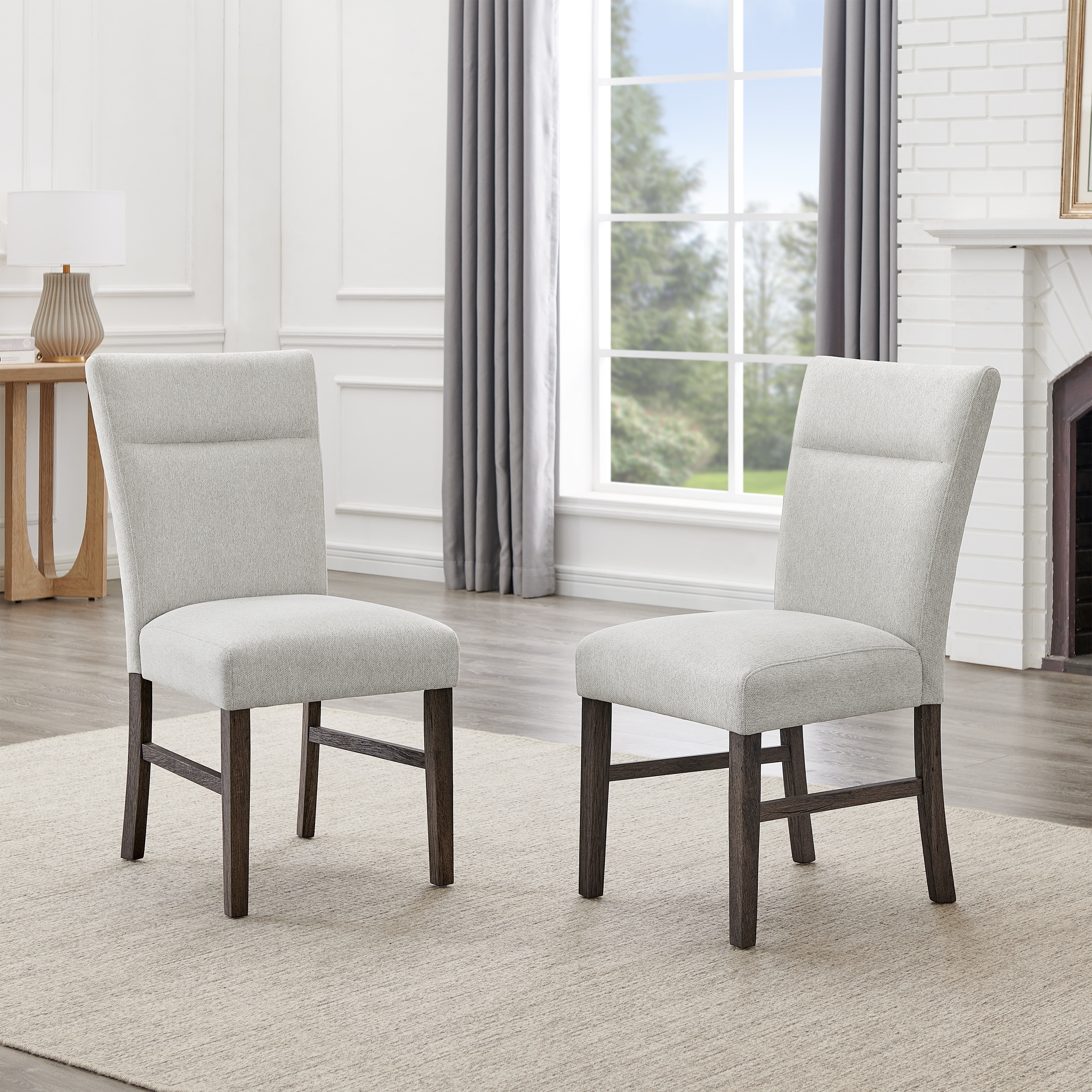 Modern Gray Upholstered Dining Chairs, Set of 2