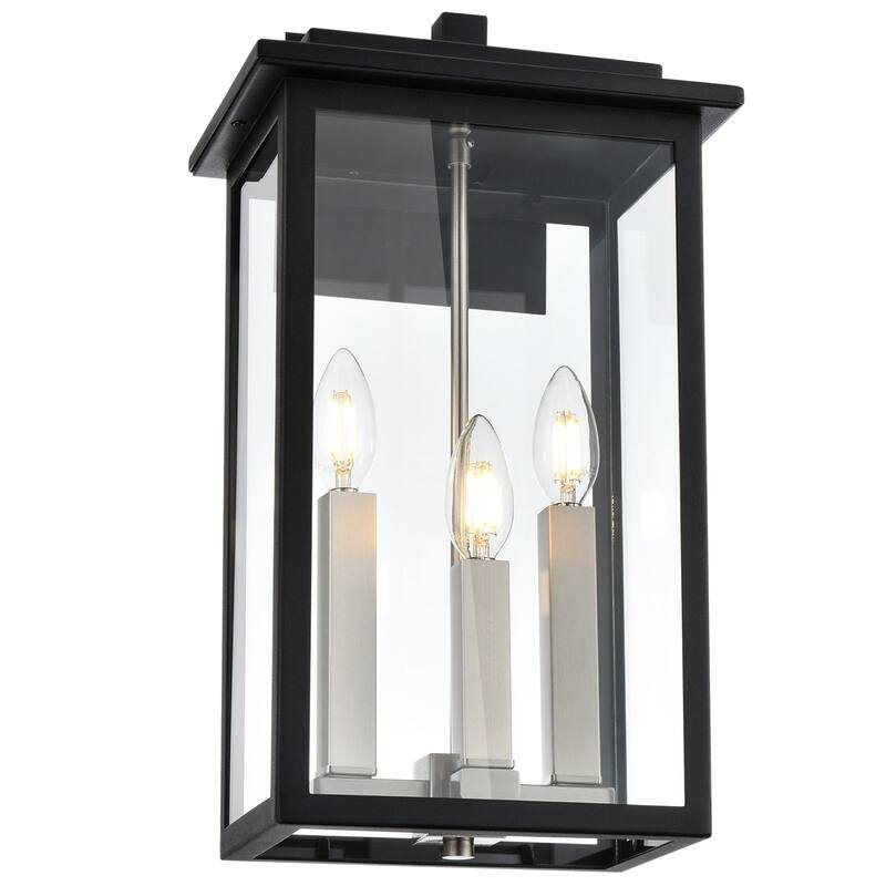 Outdoor Wall Sconce, Exterior Porch Light Wall Mount Lantern, Black and Brushed Nickel Finish with Clear Glass for House - Black