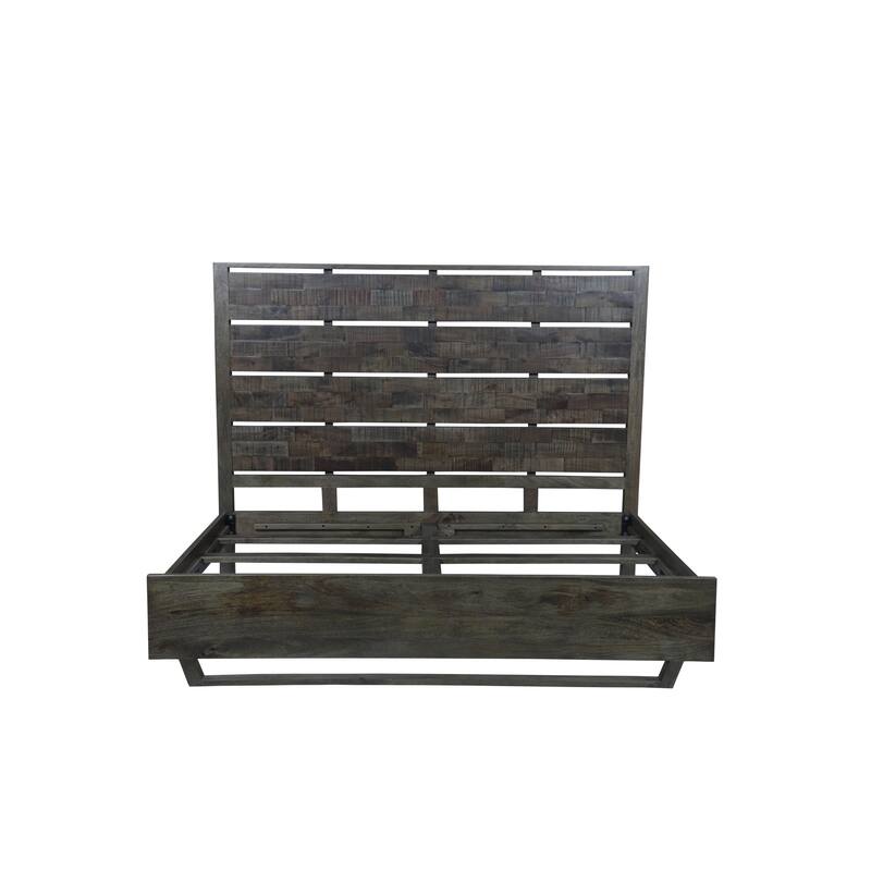 King Panel Bed with Solid Wood Frame - Dark Brown