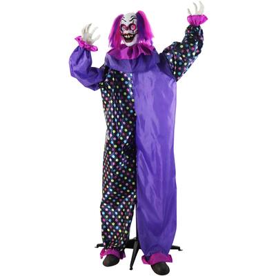Haunted Hill Farm Devious Dottie the Animatronic Talking Clown with Waving Hand and Light-Up Eyeballs for Halloween Decoration