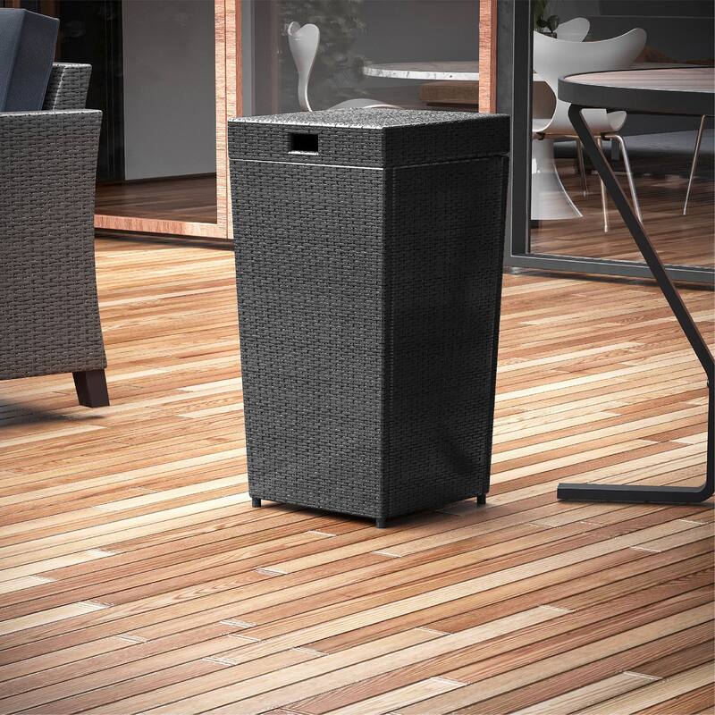 Nestl Outdoor Trash Can with Lid - 30 Gallon Durable Wicker Garbage Can for Patio - Black
