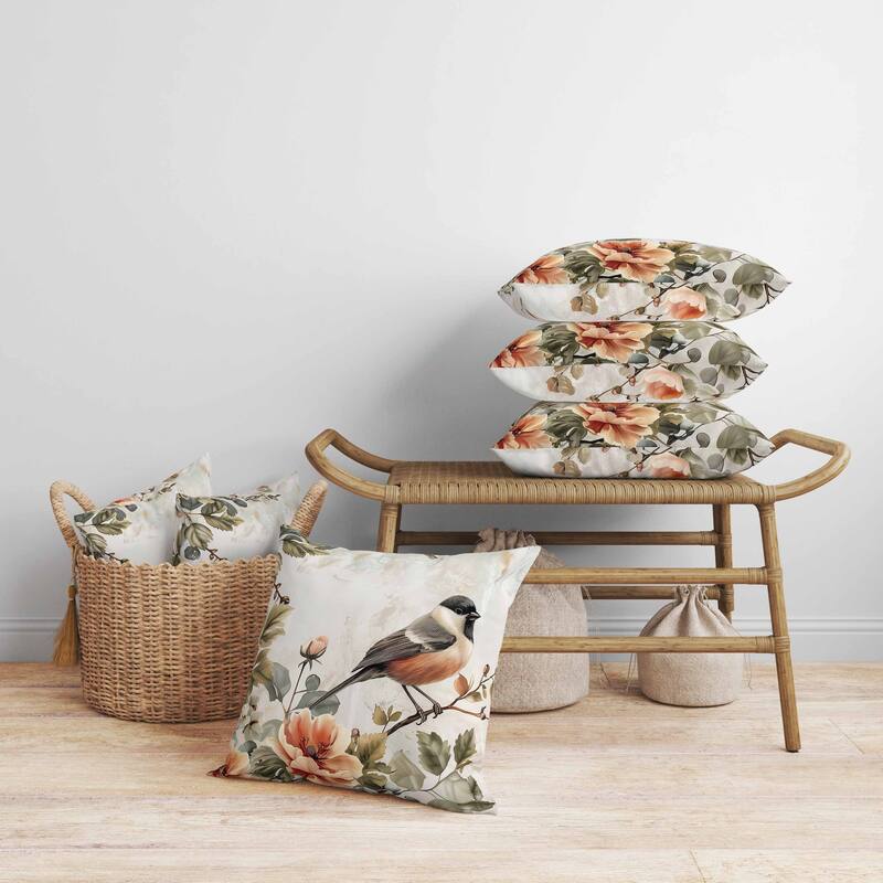 Garden Guest Faux Suede Reversible Throw Pillow Green and Orange