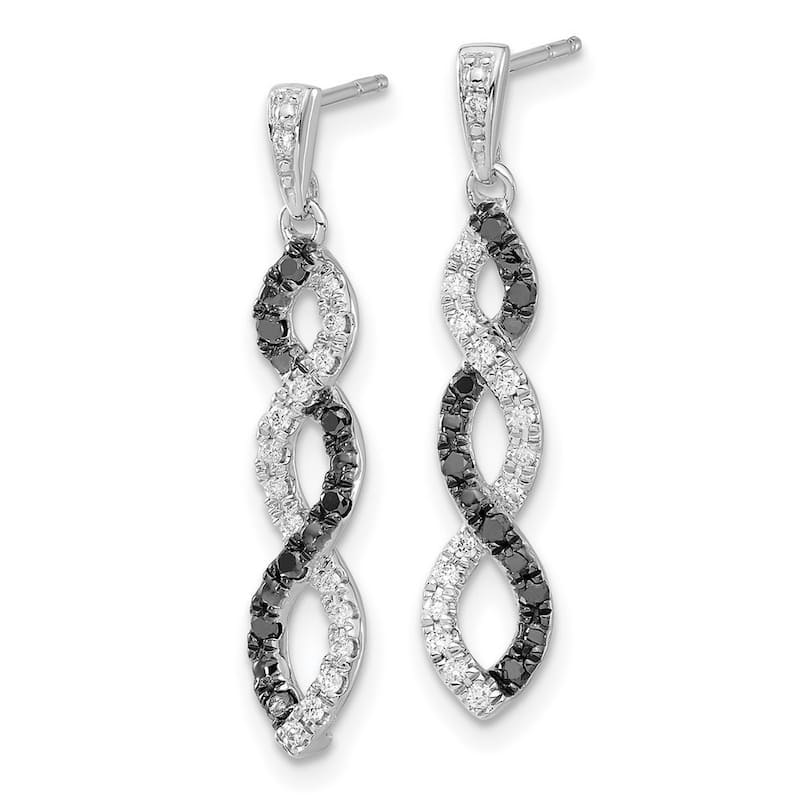 Curata 14k White Gold Black and White Diamond Twisted Post Earrings - 26x4mm Wide