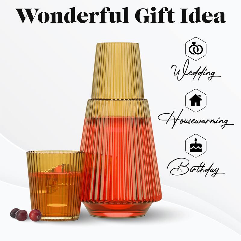 American Atelier Vintage Bedside Water Ribbed Carafe with Lid Tumbler