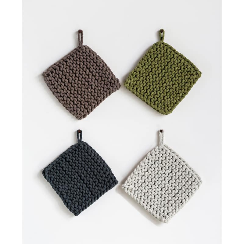 Square Cotton Crocheted Pot Holders (Set of 4 Colors) - Black