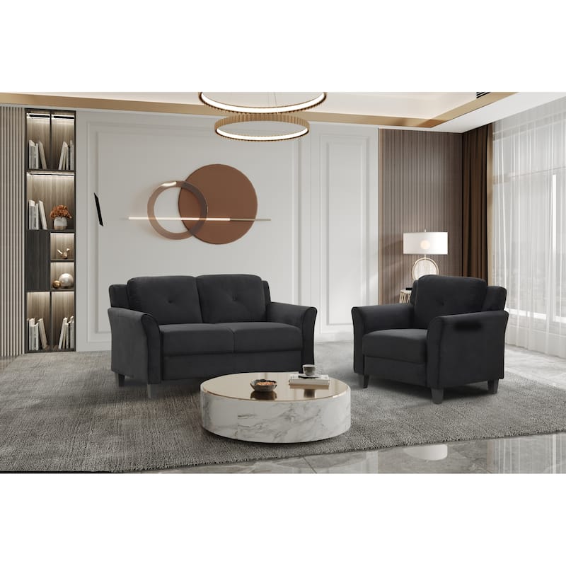 Antique Black Modern 43.4" Upholstered Buttons Tufted Arm Chair with High-Quality Solid Wood Frame