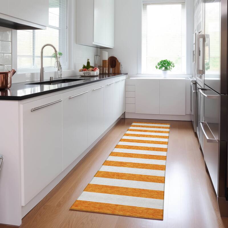 Alz Stripe Weather Resistant Blended Style Outdoor Rug