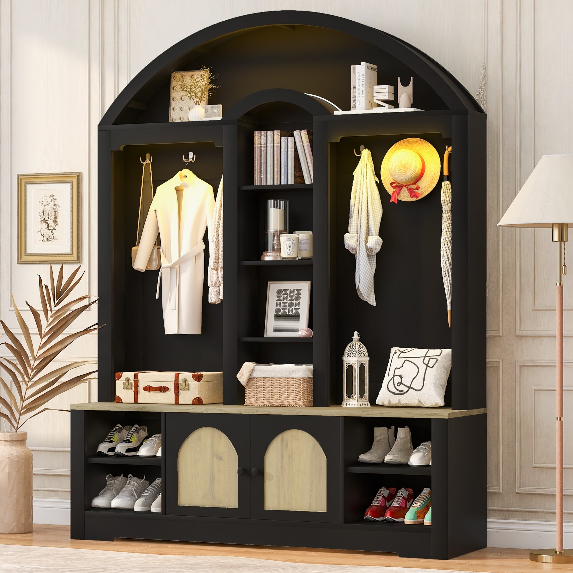 Multi-Functional Wardrobe with Shoe Rack, Clothes Hanger & Hooks, Made Of Sturdy MDF, Modern and Practical