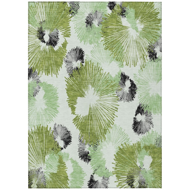Machine Washable Indoor/Outdoor Modern Floral Chantille Rug