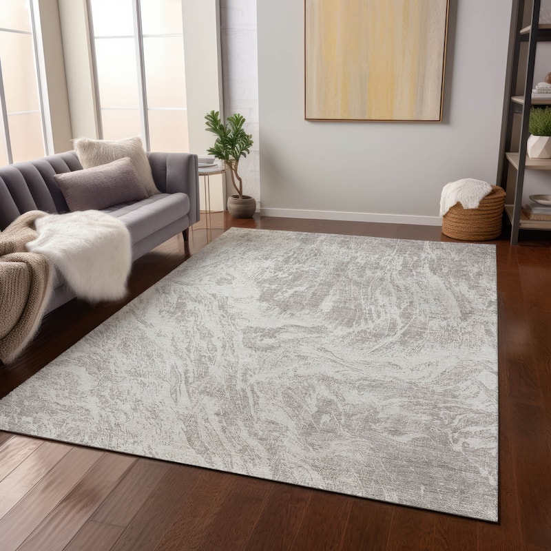 Machine Washable Indoor/ Outdoor Modern Abstract Chantille Rug
