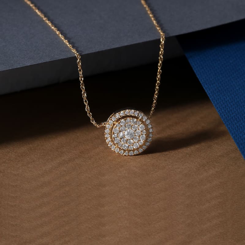 IGI Certified 14K Yellow Gold 1/3ct Diamond Cluster Halo Pendant Necklace for Women - Yellow