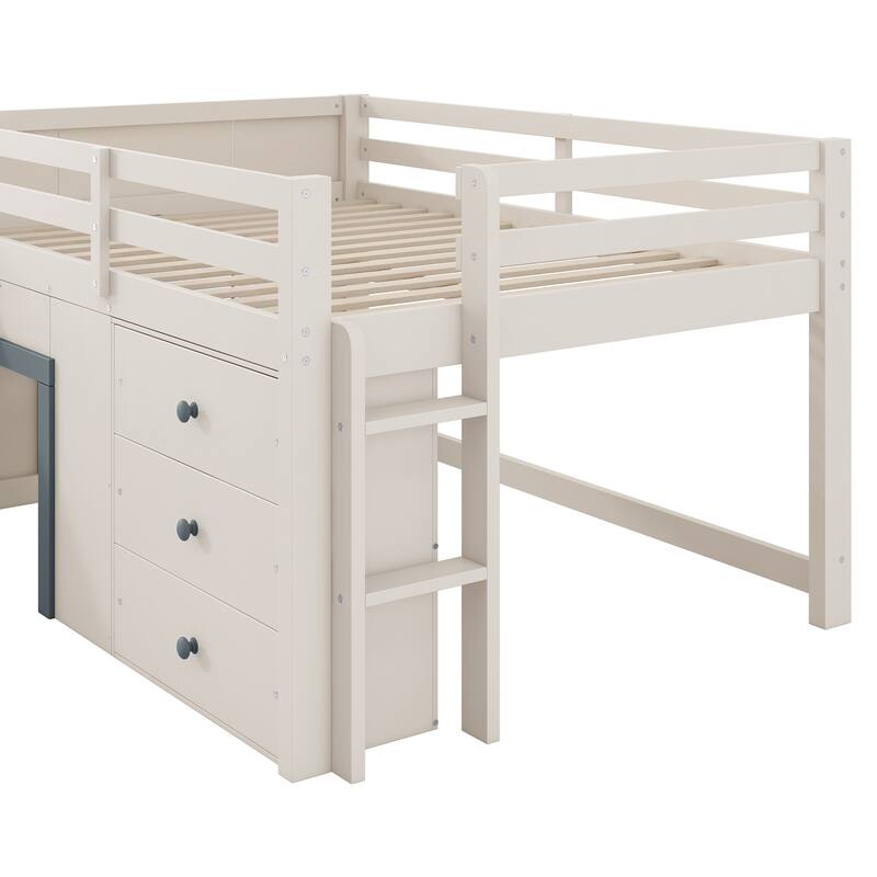 Full Size Low Loft Bed with Slide, Stairs, and Storage by Harper&Bright Designs