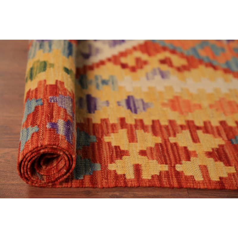 Trellis Geometric Kilim Oriental Area Rug Hand-Woven Wool Carpet - 8'4"x 10'10"