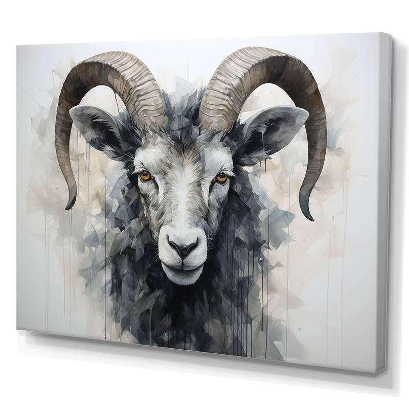 Designart "Black And White Ram Supremacy" Goat Animal Wall Art