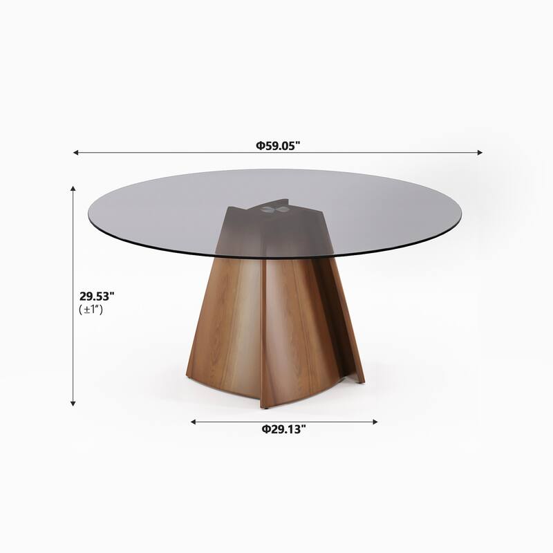 59" Kitchen Table Modern Dining Glass Round Table with Susan with Wood Legs