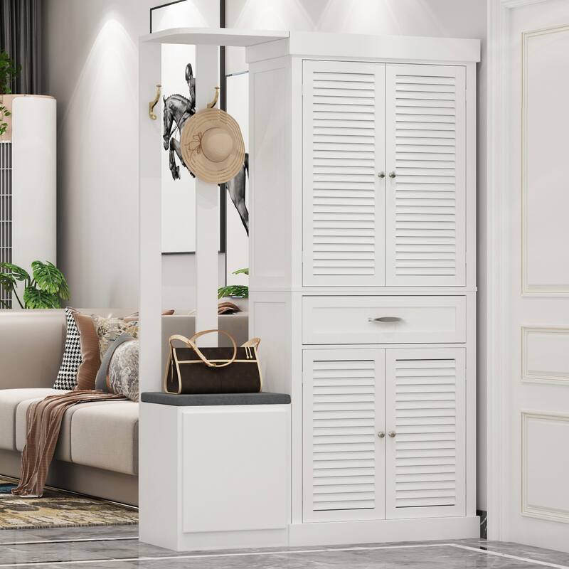 Timehcee 30"Shoe Cabinet Storage Cabinet Doors Wooden Floor Cabinet