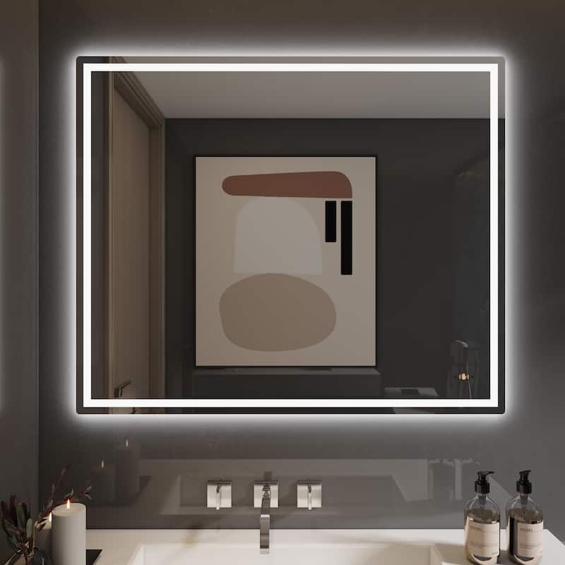 CB HOME Gesture Control Smart LED Mirror Bathroom, Lighted Wall Mounted Mirror, Dimmable, Frameless,Three Color,Front&BackLit - 36''x30''