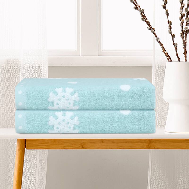 Cotton 2 Piece Bath Towel Set, Highly Absorbent and Quick Dry Cartoon Pattern Towels for Bathroom 28" x 56"