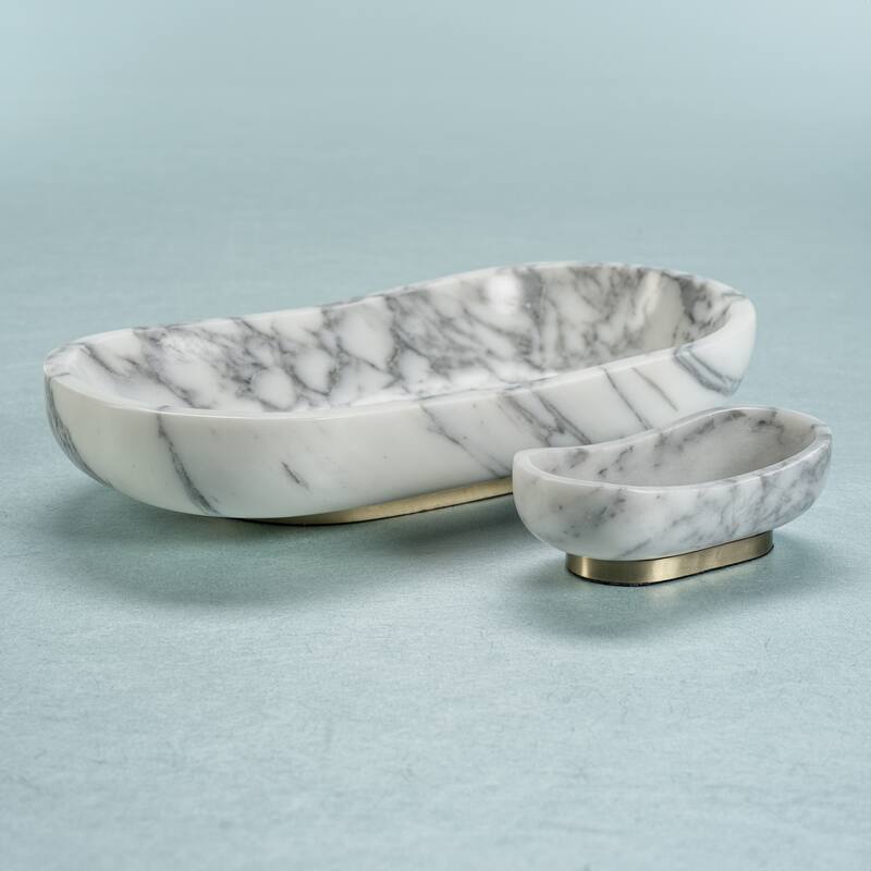 Mawson Oval Marble Serving Bowl on Metal Base