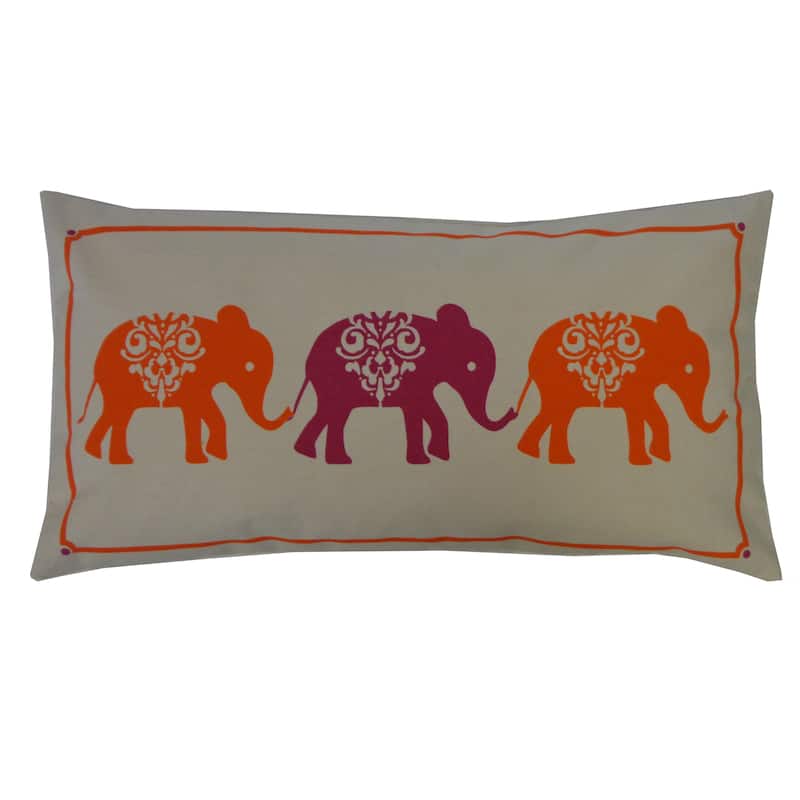 Jiti Indoor Bohemian Elephant Patterned Cotton Rectangle Lumbar Pillow 14 x 26 - Orange
