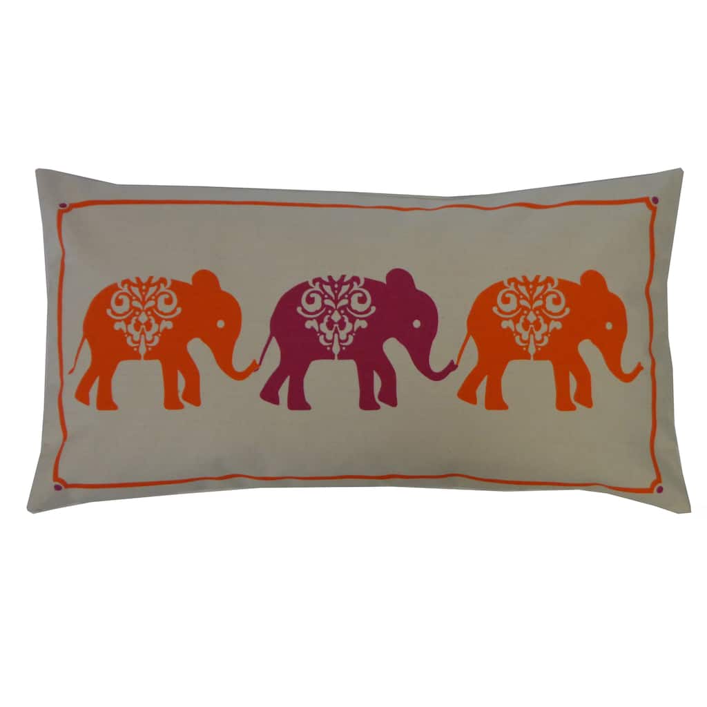 Jiti Indoor Bohemian Elephant Patterned Cotton Rectangle Lumbar Pillow 14 x 26