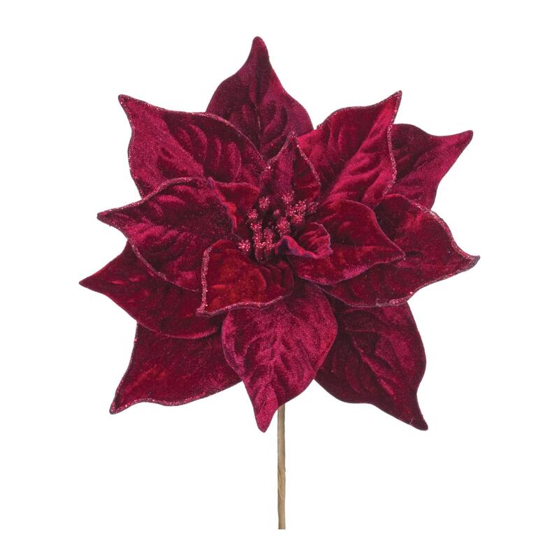 Artificial Glittered Poinsettia Stem Spray - 21" - Set of 6